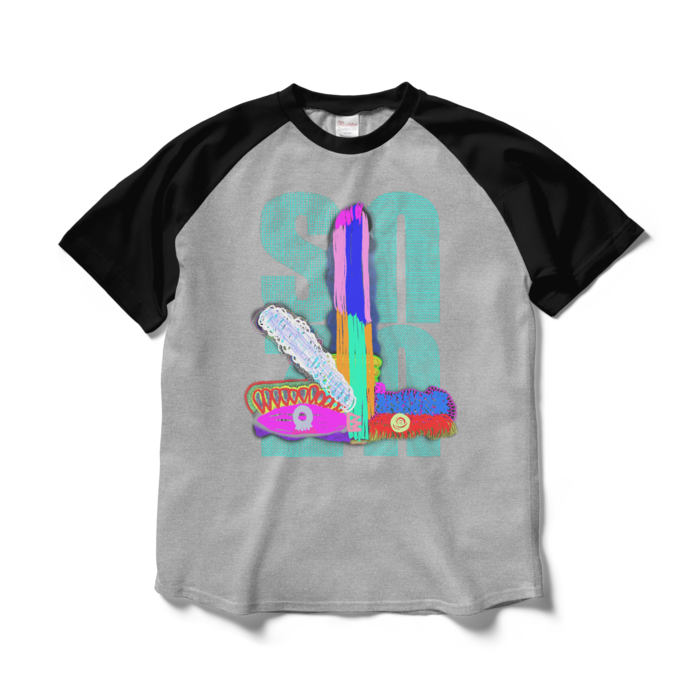 ラグランTシャツ - L - 杢グレー×ブラック