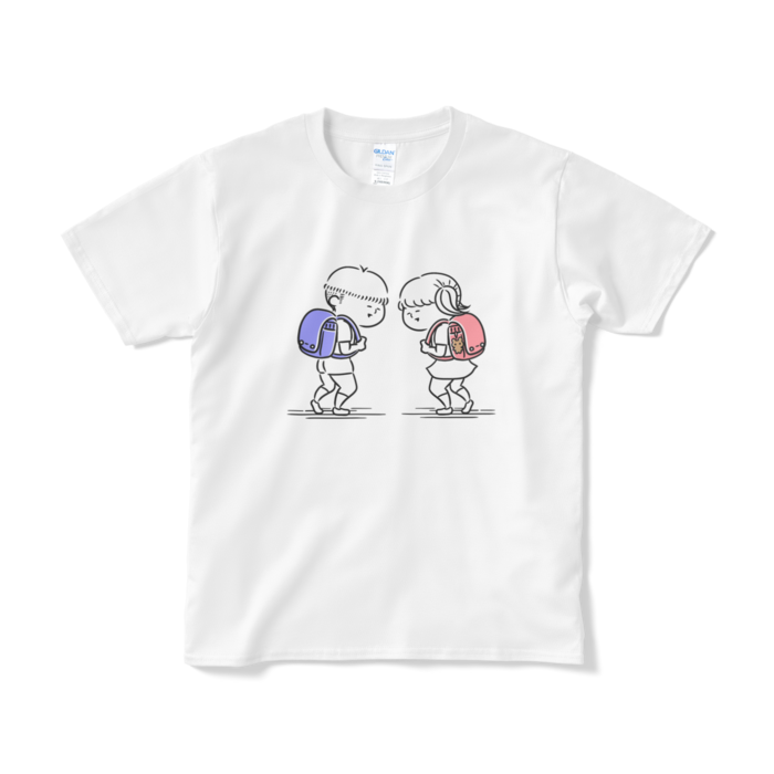 ランドセルの男の子と女の子のTシャツ（短納期） - S - ホワイト