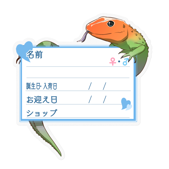 【🦎お名前ステッカー】カイマントカゲ-ハート／ブルー