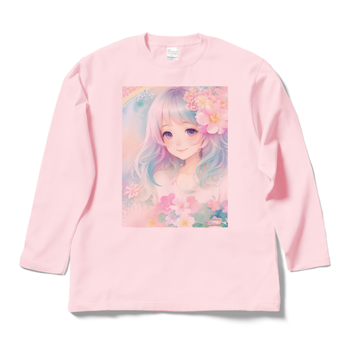 (前面プリント)「夢見る瞳6」長袖カラーTシャツ - L - ライトピンク