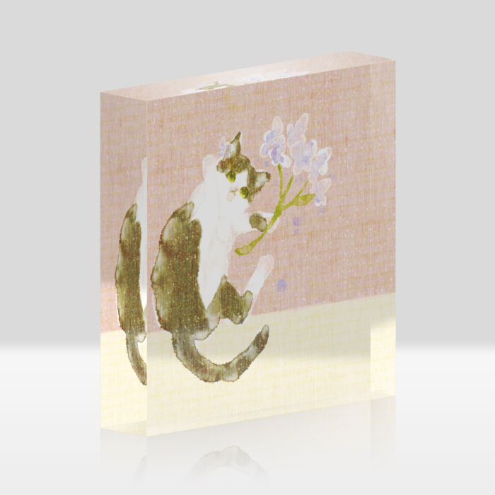 アクリルブロッククリア桃 - 100x100mm