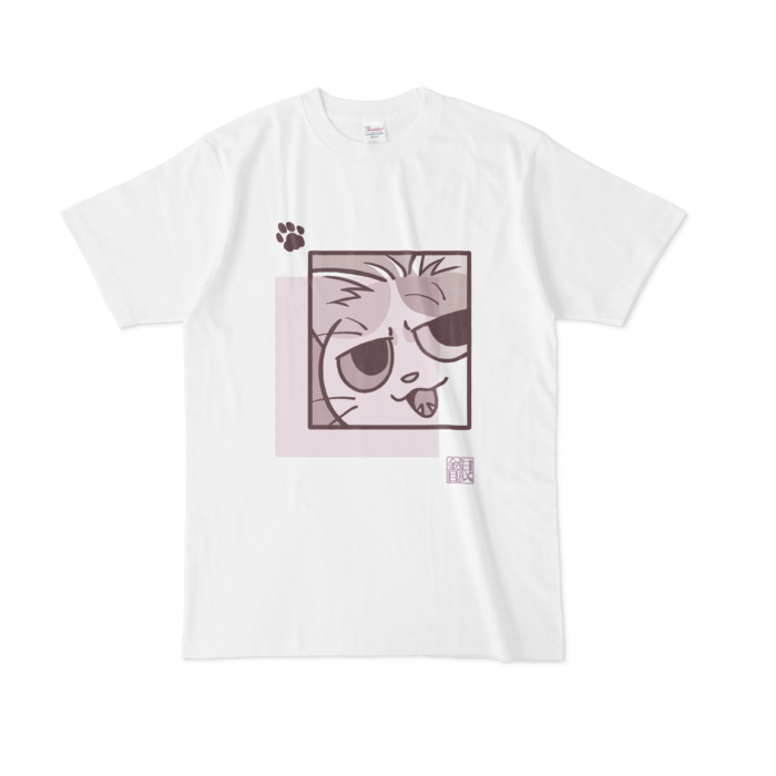 猫柄Tシャツ藤 - L