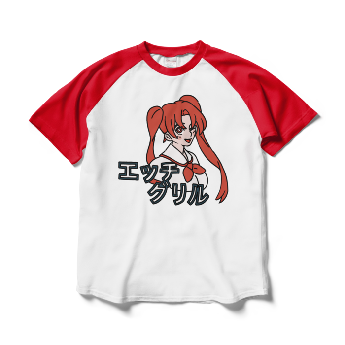 ラグランTシャツ - L - ホワイト×レッド