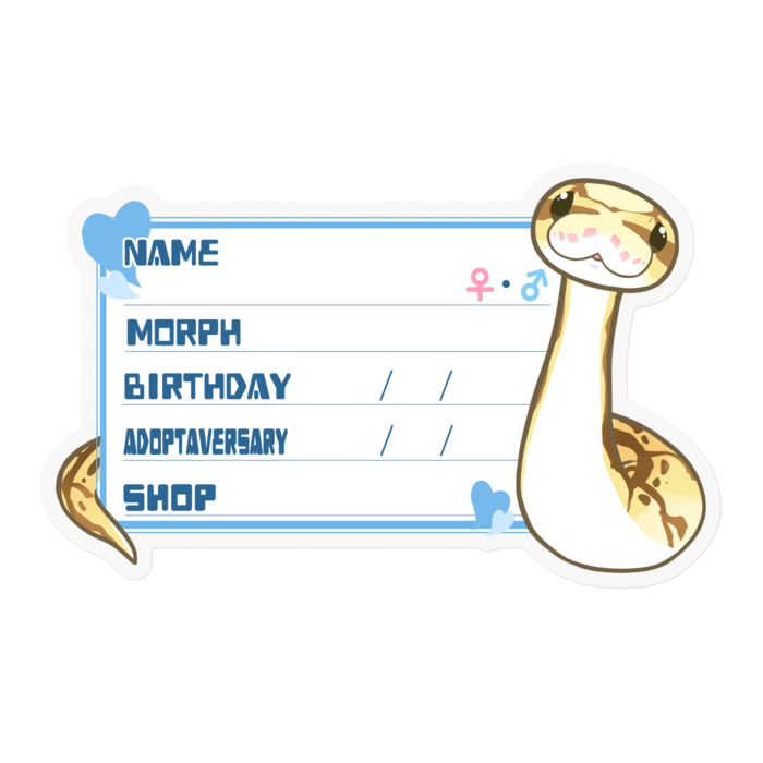 【🐍お名前ステッカー】ボールパイソン(クイーンビー) ‐ハート／ブルー(英語)