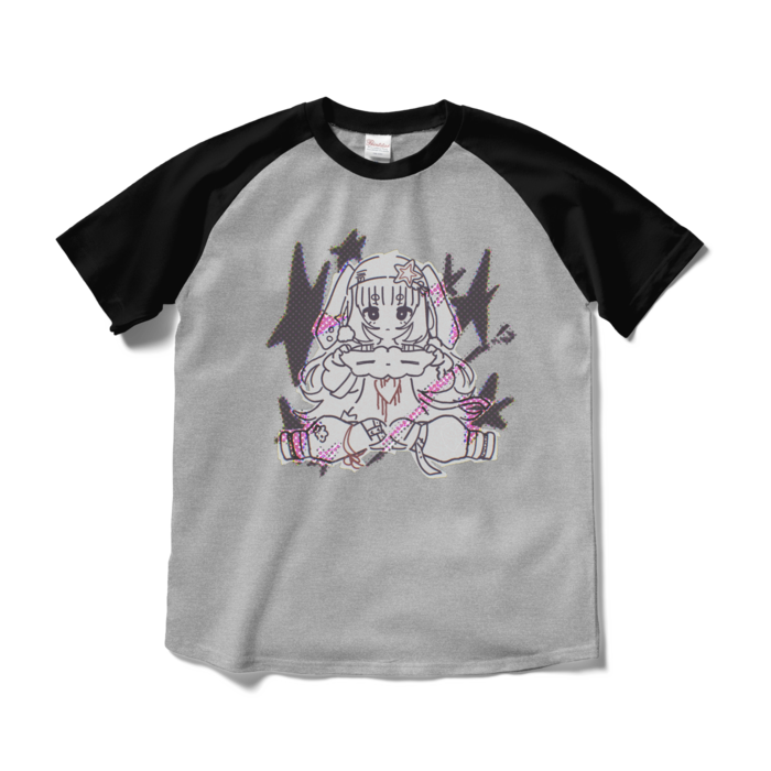 ラグランTシャツ - M - 杢グレー×ブラック