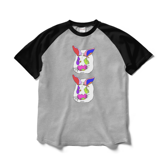 ラグランTシャツ - L - 杢グレー×ブラック