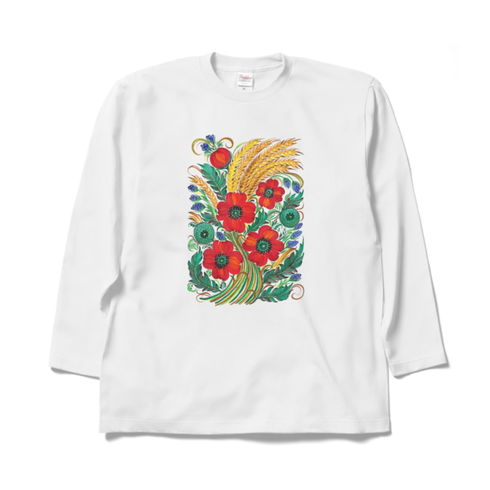 ロングスリーブTシャツ(赤い花)  - XL - ホワイト