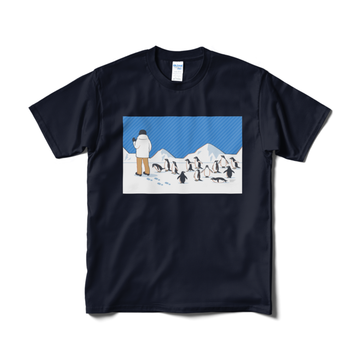 Tシャツ短納期　青色×紺色　M