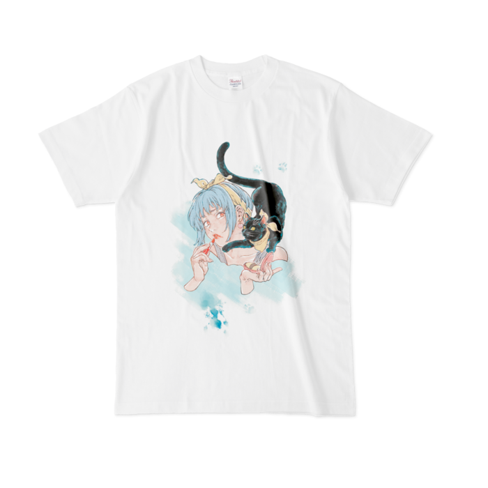 Tシャツ - L - 白(水色)
