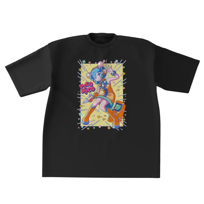 80sレトロポップ「ピコナ」ビッグシルエットTシャツ - XL - 正面