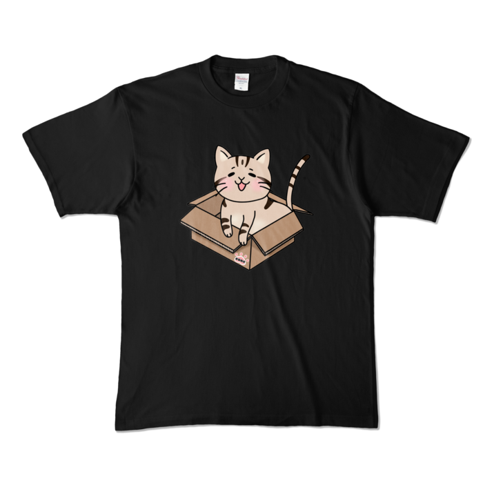 箱入り猫②Tシャツ - XL - ブラック (濃色)