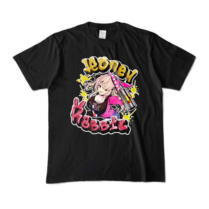 はにーらびっとTシャツ【ビビットカラーver】 - M - ブラック (濃色)