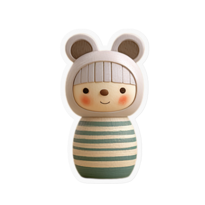 こけしちゃんステッカー（グレー）100㎜×100㎜
