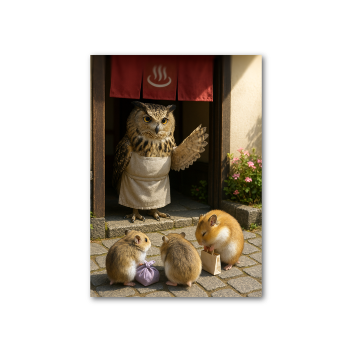 ふくろうの宿から出発するハムスターたち　フォト風カード - 縦 - 片面(7)