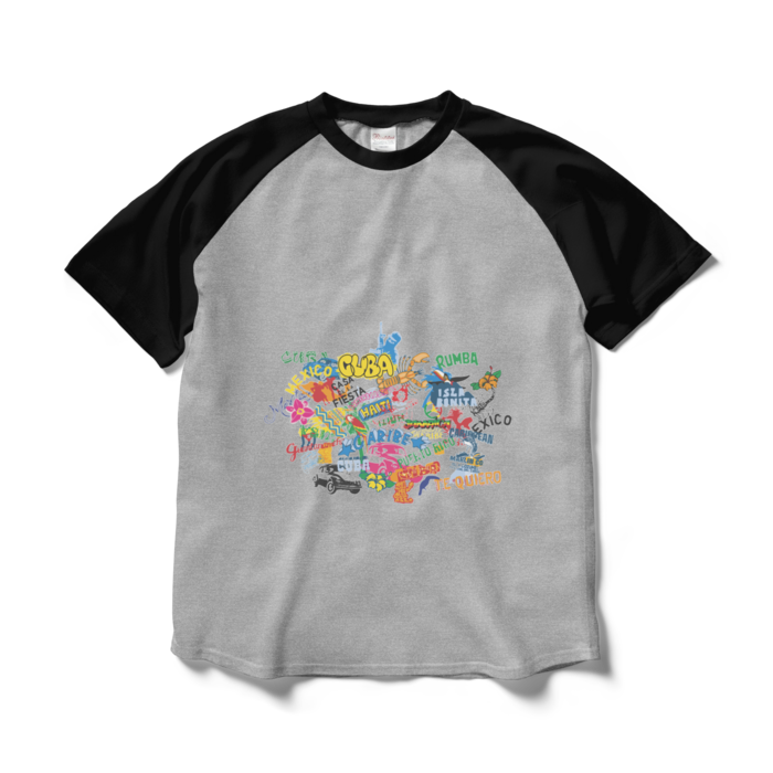 ラグランTシャツ - L - 杢グレー×ブラック