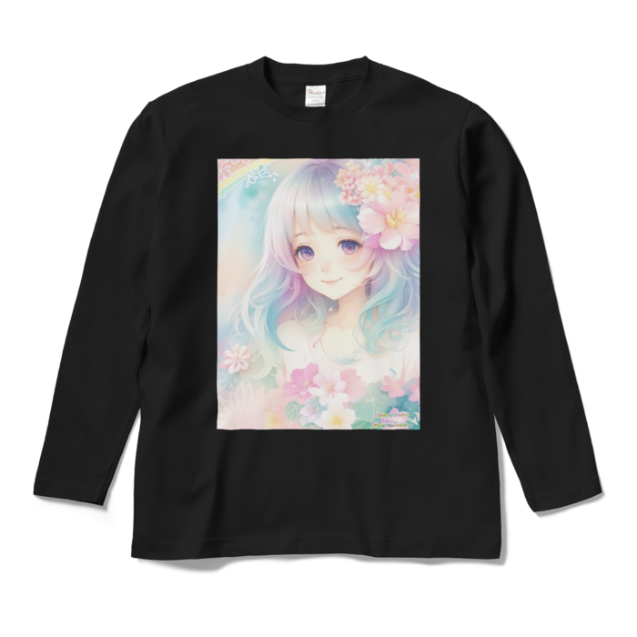 (前面プリント)「夢見る瞳6」長袖カラーTシャツ - M - ブラック