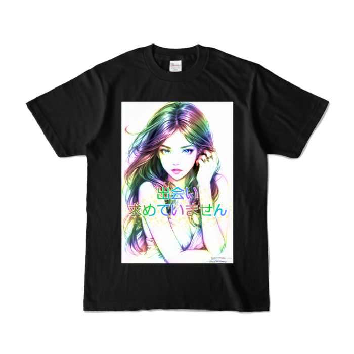 (両面プリント)男よけナンパ除けTシャツ「出会い求めていません」Dream Woman / Elegant Woman - S - ブラック (濃色)