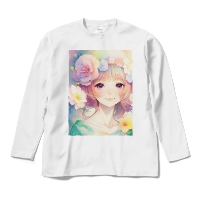 (両面プリント)「夢見る瞳」長袖カラーTシャツ - M - ホワイト