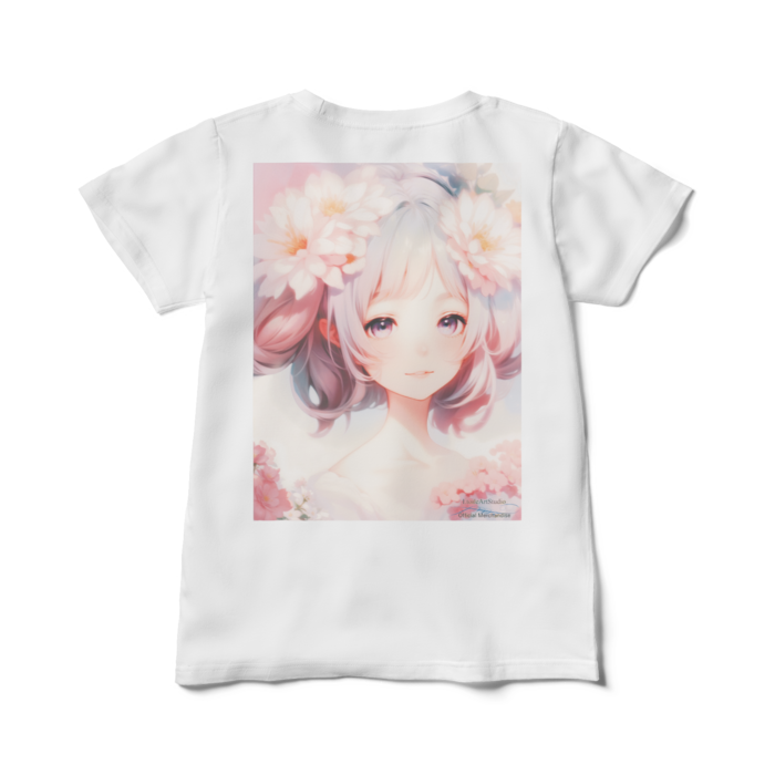 (裏面プリント)「夢見る瞳3」レディースTシャツ - L - 白