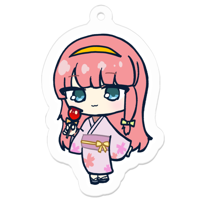 桜ふくろう(浴衣)アクリルキーホルダー - 50 x 50 (mm)