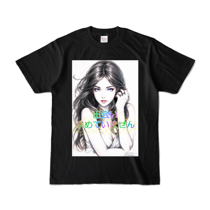 (前面プリント)男よけナンパ除けTシャツ「出会い求めていません」Elegant Woman - S - ブラック (濃色)