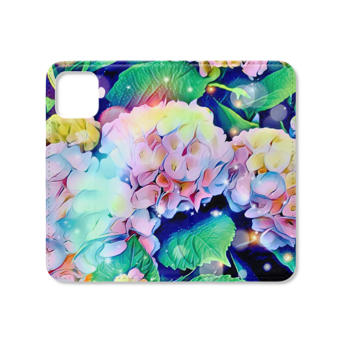 A 466 花 虹色紫陽花 Flower Iridescent Hydrangea Iphone手帳型ケース Gallerygai Booth