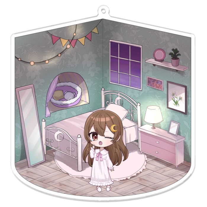 アクリルキーホルダー お部屋＋人物（夜）- 100x100mm