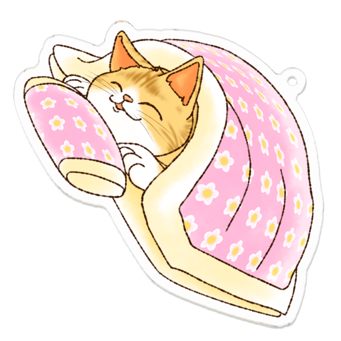 布団から出られない猫アクリルキーホルダー - 70 x 70 (mm)