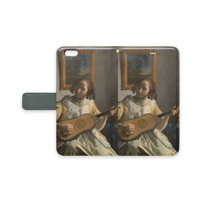 008-011　フェルメール　『ギターを弾く女』　iPhoneケース　手帳型帯付き