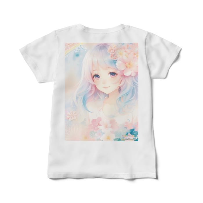 (背面プリント)「夢見る瞳6」レディースTシャツ - M - 白