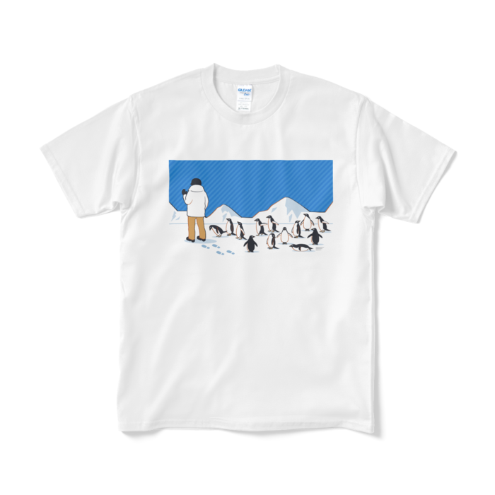 Tシャツ短納期　青色×白色　M