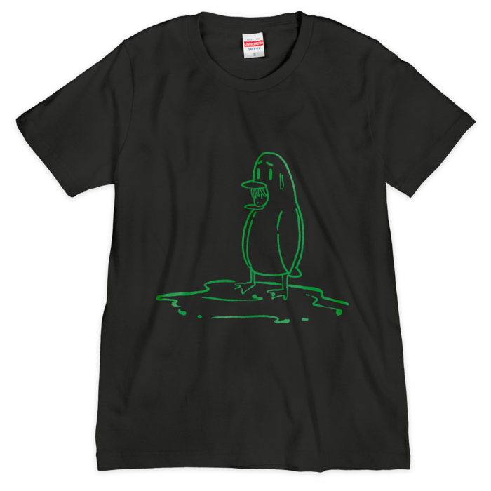たつぺん線画シルクスクリーンTシャツ - S 緑黒