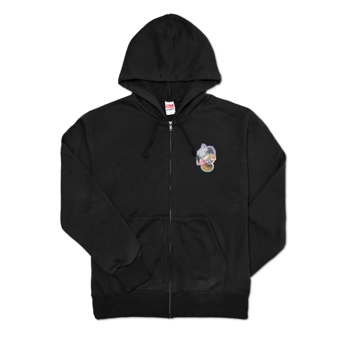 ジップパーカー - M - 左胸 - ブラック