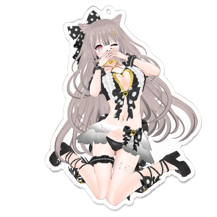 恥ずかしがり♡Black ver.アクリルキーホルダー(裏面コーティング)(embarrassing♡Black ver. keychain back side coated)- 100 x 100 (mm)