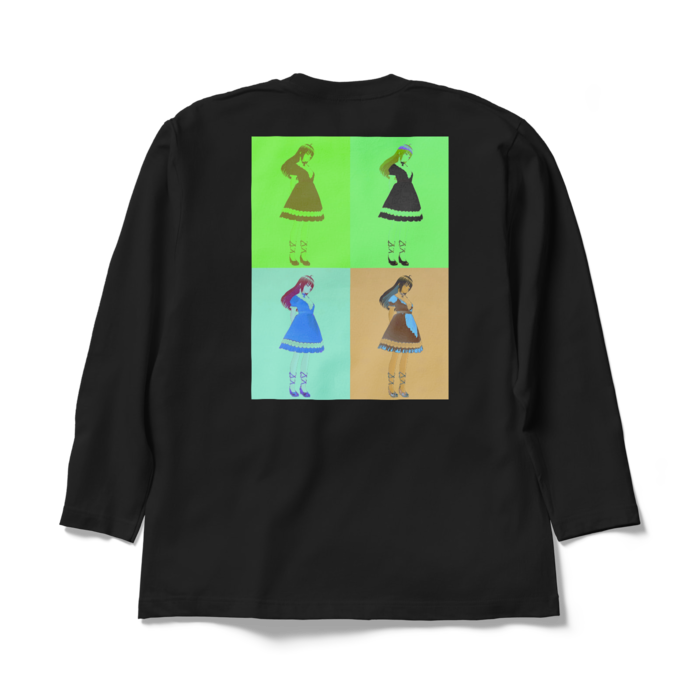 黒ロングスリーブTシャツ - XL - (緑模様)