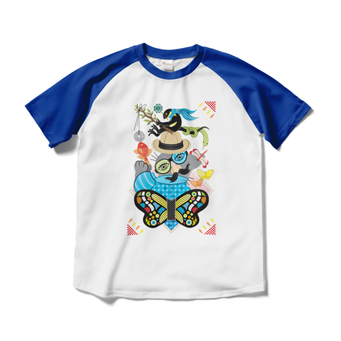 ラグランTシャツ - M - ホワイト×ロイヤルブルー