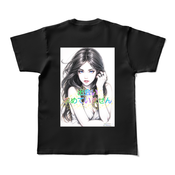 (背面プリント)男よけナンパ除けTシャツ「出会い求めていません」Elegant Woman - M - ブラック (濃色)
