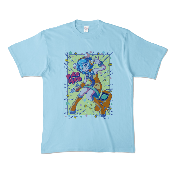 80sレトロポップ「ピコナ」TシャツTシャツ - XL - ライトブルー (淡色)