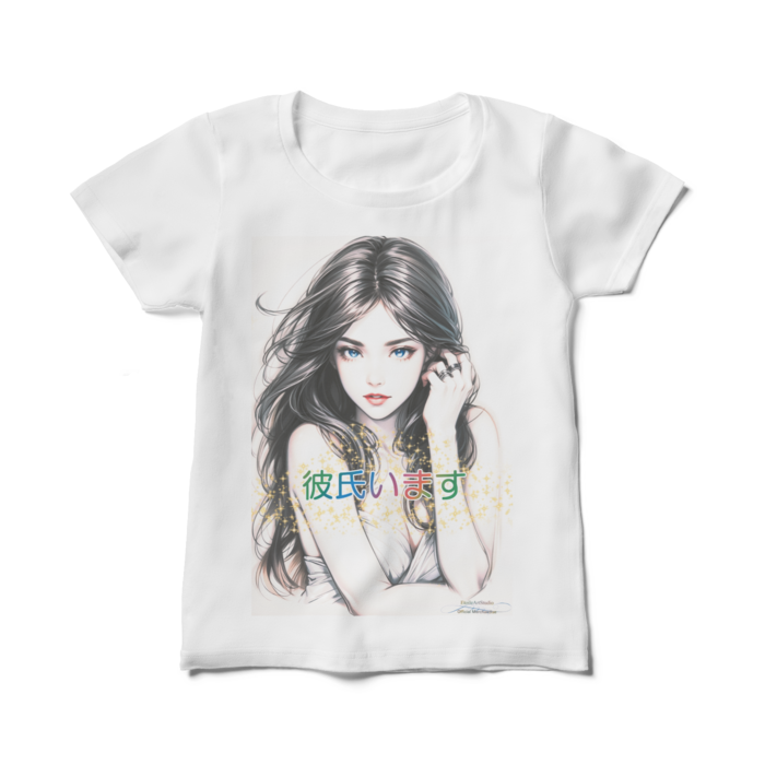 (前面プリント)男よけナンパ除けTシャツ「彼氏います」Elegant Woman レディースTシャツ - M(製品への表記はWM) - 白