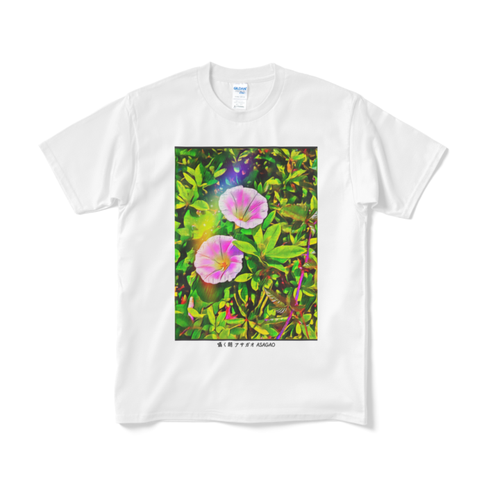 囁く朝 アサガオ ASAGAO デザイナーTシャツ - M - ホワイト