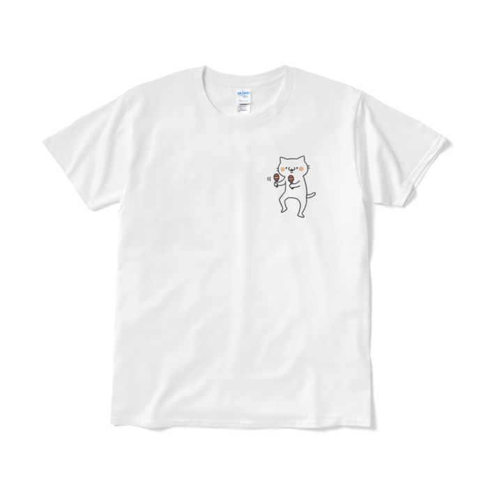 マラカスねこ（小プリント／カラー）Tシャツ - L - ホワイト