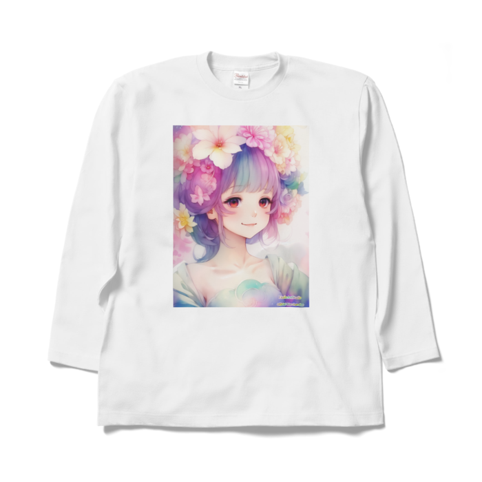 (両面プリント)「夢見る瞳5」長袖カラーTシャツ - XL - ホワイト