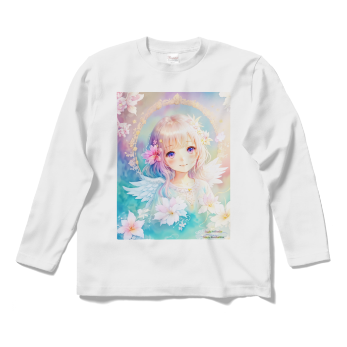 (両面プリント)「夢見る瞳7」長袖カラーTシャツ - S - ホワイト