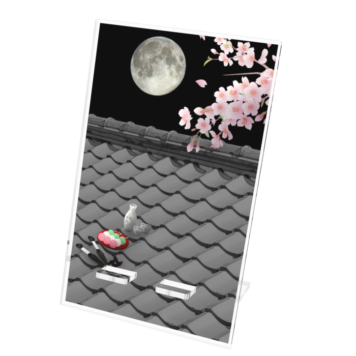 アクリルスマホスタンド(屋根上の月夜桜) - 100x160mm