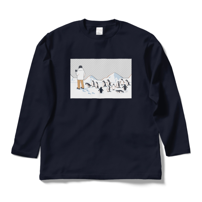 ロングスリーブTシャツ　灰色×紺色　L