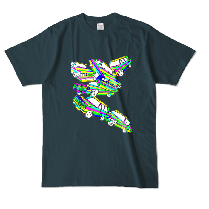 「カーアクション」Tシャツ - L - デニム (濃色)