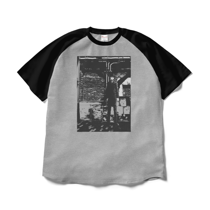ラグランTシャツ - XL - 杢グレー×ブラック