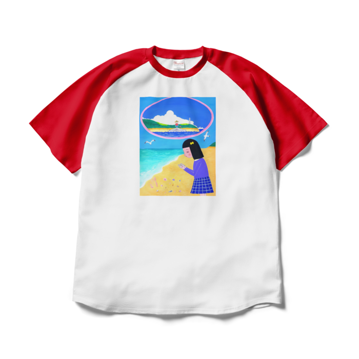 ラグランTシャツ - XL - ホワイト×レッド