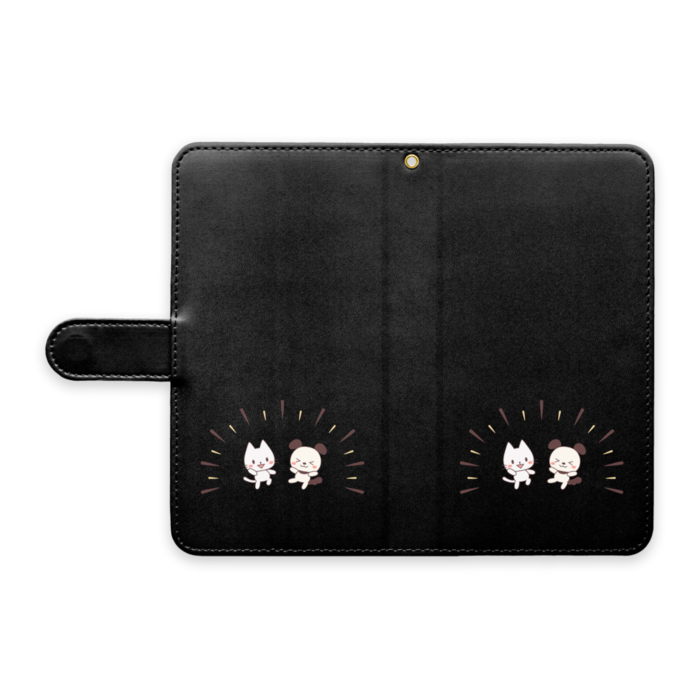 手帳型Androidケース　ストラップ穴あり　黒色（ブラック）　L（大）