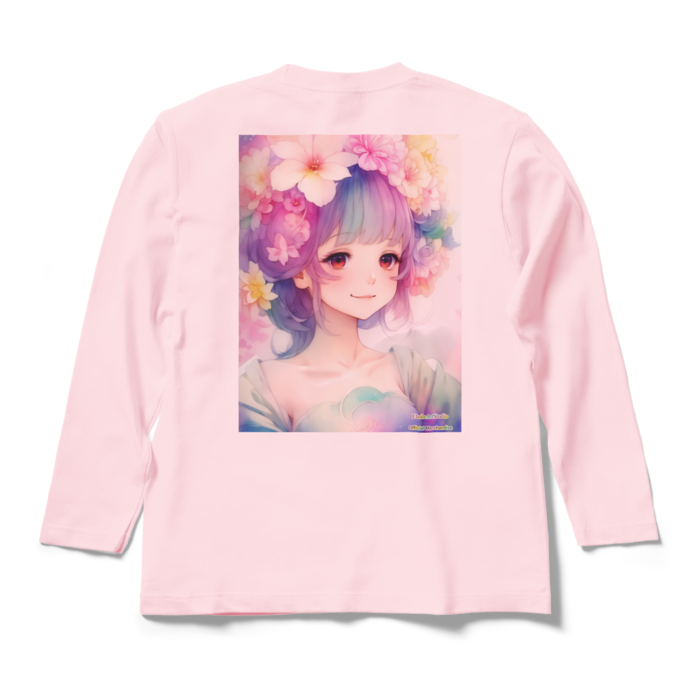 (背面プリント)「夢見る瞳5」長袖カラーTシャツ - M - ライトピンク